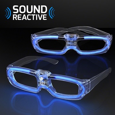 Sound Reactive LED Blue Party Shades, 80s Style - BLANK