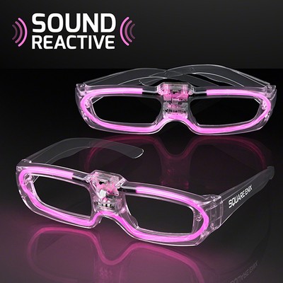 LED Sound Activated Pink 80s Party Shades - PRINTED