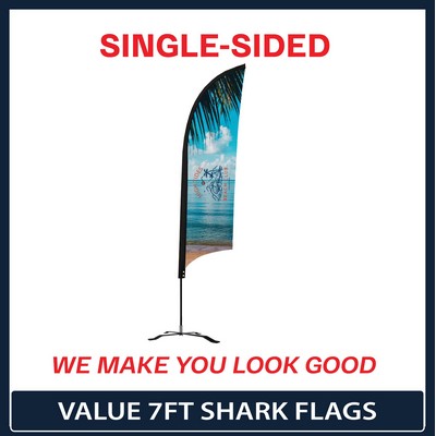 Value 7' Shark Flag - Single Sided Graphic Black X Base