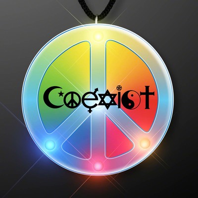 Flashing Rainbow Peace Sign Blinkies on Lanyards - PRINTED